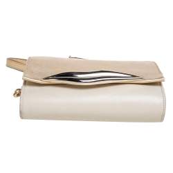Pre Owned Diane von Furstenberg Gold/Off White Leather Flirty Lips Mini Crossbody Bag