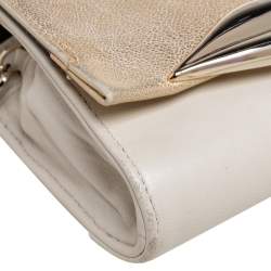 Pre Owned Diane von Furstenberg Gold/Off White Leather Flirty Lips Mini Crossbody Bag