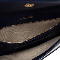 Pre Owned Diane Von Furstenberg Blue/Silver Leather and Suede Stripe East West Clutch