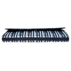 Pre Owned Diane Von Furstenberg Blue/Silver Leather and Suede Stripe East West Clutch