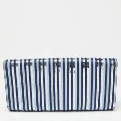 Pre Owned Diane Von Furstenberg Blue/Silver Leather and Suede Stripe East West Envelope Clutch