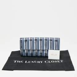 Pre Owned Diane Von Furstenberg Blue/Silver Leather and Suede Stripe East West Envelope Clutch