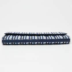 Pre Owned Diane Von Furstenberg Blue/Silver Leather and Suede Stripe East West Envelope Clutch