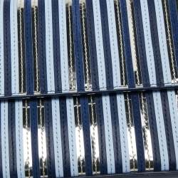 Pre Owned Diane Von Furstenberg Blue/Silver Leather and Suede Stripe East West Envelope Clutch