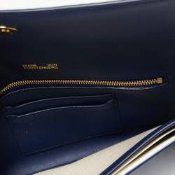 Pre Owned Diane Von Furstenberg Blue/Silver Leather and Suede Stripe East West Envelope Clutch