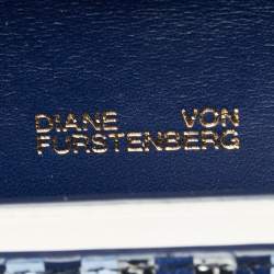 Pre Owned Diane Von Furstenberg Blue/Silver Leather and Suede Stripe East West Envelope Clutch