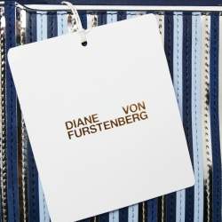 Pre Owned Diane Von Furstenberg Blue/Silver Leather and Suede Stripe East West Envelope Clutch