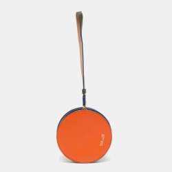 Pre Owned Diane von Furstenberg Orange/Blue Leather Round Clutch