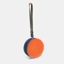 Pre Owned Diane von Furstenberg Orange/Blue Leather Round Clutch