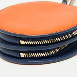 Pre Owned Diane von Furstenberg Orange/Blue Leather Round Clutch