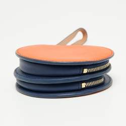 Pre Owned Diane von Furstenberg Orange/Blue Leather Round Clutch