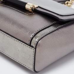 Diane von Furstenberg Metallic Grey Lizard Embossed and Leather Mini 440 Shoulder Bag