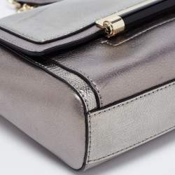 Diane von Furstenberg Metallic Grey Lizard Embossed and Leather Mini 440 Shoulder Bag
