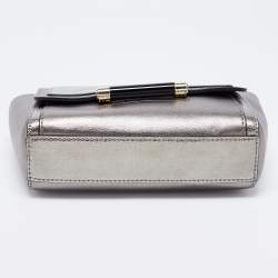 Diane von Furstenberg Metallic Grey Lizard Embossed and Leather Mini 440 Shoulder Bag