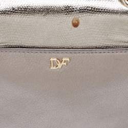 Diane von Furstenberg Metallic Grey Lizard Embossed and Leather Mini 440 Shoulder Bag