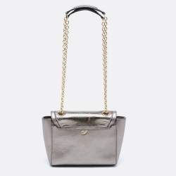 Diane von Furstenberg Metallic Grey Lizard Embossed and Leather Mini 440 Shoulder Bag