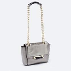Diane von Furstenberg Metallic Grey Lizard Embossed and Leather Mini 440 Shoulder Bag