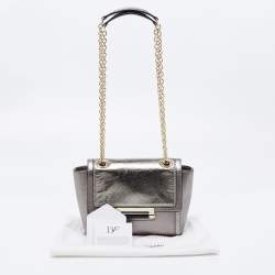 Diane von Furstenberg Metallic Grey Lizard Embossed and Leather Mini 440 Shoulder Bag
