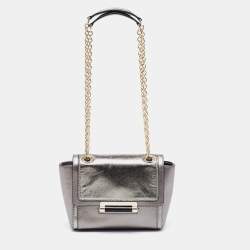 Diane von Furstenberg Metallic Grey Lizard Embossed and Leather Mini 440 Shoulder Bag