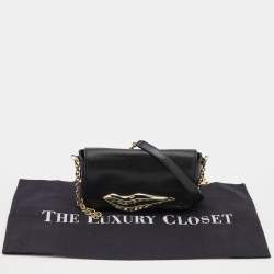 Pre Owned Diane Von Furstenberg Black Patent and Leather Flirty Lips Shoulder Bag