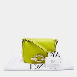Pre Owned Diane Von Furstenberg Neon Green Leather Flap Crossbody Bag