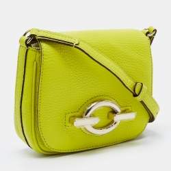 Pre Owned Diane Von Furstenberg Neon Green Leather Flap Crossbody Bag