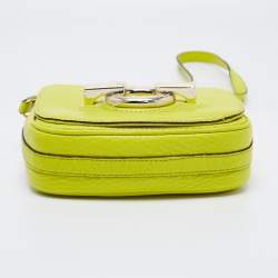 Pre Owned Diane Von Furstenberg Neon Green Leather Flap Crossbody Bag