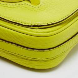Pre Owned Diane Von Furstenberg Neon Green Leather Flap Crossbody Bag
