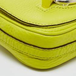 Pre Owned Diane Von Furstenberg Neon Green Leather Flap Crossbody Bag