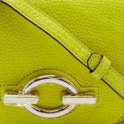 Pre Owned Diane Von Furstenberg Neon Green Leather Flap Crossbody Bag