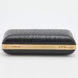 Pre Owned Diane Von Furstenberg Black Ostrich Embossed Leather Tonda Clutch