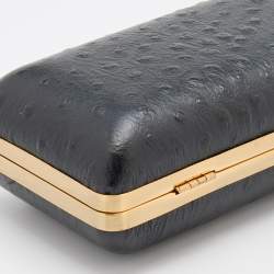 Pre Owned Diane Von Furstenberg Black Ostrich Embossed Leather Tonda Clutch