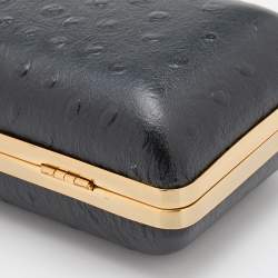 Pre Owned Diane Von Furstenberg Black Ostrich Embossed Leather Tonda Clutch