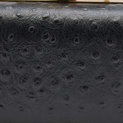Pre Owned Diane Von Furstenberg Black Ostrich Embossed Leather Tonda Clutch