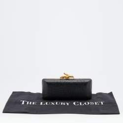 Pre Owned Diane Von Furstenberg Black Ostrich Embossed Leather Tonda Clutch