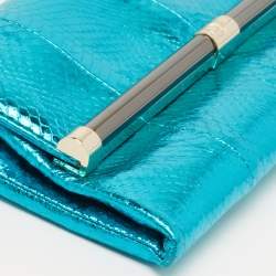 Diane von Furstenberg Metallic Blue Python Embossed Leather 440 Envelope Clutch