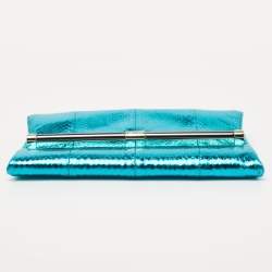 Diane von Furstenberg Metallic Blue Python Embossed Leather 440 Envelope Clutch