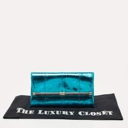 Diane von Furstenberg Metallic Blue Python Embossed Leather 440 Envelope Clutch