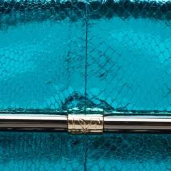 Diane von Furstenberg Metallic Blue Python Embossed Leather 440 Envelope Clutch