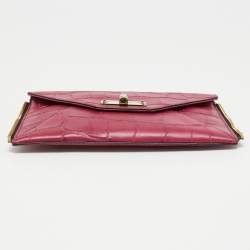 Pre Owned Diane Von Furstenberg Pink Croc Embossed Leather Secret Agent Clutch
