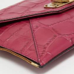Pre Owned Diane Von Furstenberg Pink Croc Embossed Leather Secret Agent Clutch