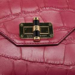 Pre Owned Diane Von Furstenberg Pink Croc Embossed Leather Secret Agent Clutch