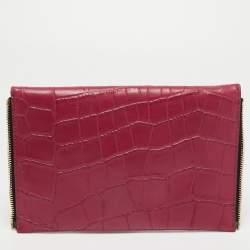 Pre Owned Diane Von Furstenberg Pink Croc Embossed Leather Secret Agent Clutch