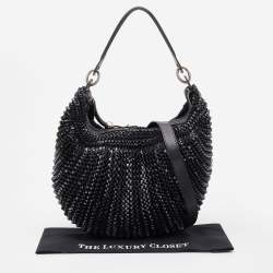 Pre Owned Diane Von Furstenberg Black Chainlink Leather Medium Stephanie Hobo