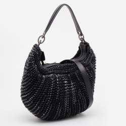 Pre Owned Diane Von Furstenberg Black Chainlink Leather Medium Stephanie Hobo