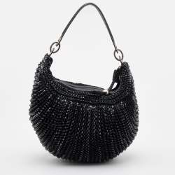 Pre Owned Diane Von Furstenberg Black Chainlink Leather Medium Stephanie Hobo