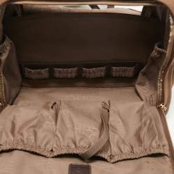 Pre Owned Diane Von Furstenberg Two Tone Brown Fabric and Leather Duffle Bag