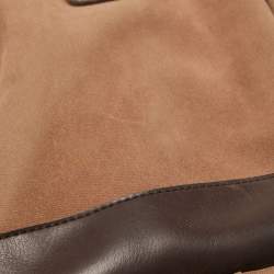 Pre Owned Diane Von Furstenberg Two Tone Brown Fabric and Leather Duffle Bag