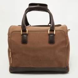 Pre Owned Diane Von Furstenberg Two Tone Brown Fabric and Leather Duffle Bag