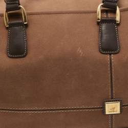 Pre Owned Diane Von Furstenberg Two Tone Brown Fabric and Leather Duffle Bag
